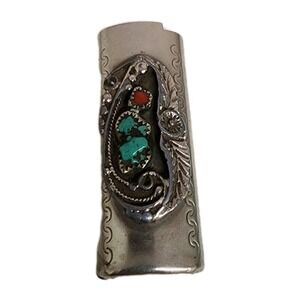 ESCO Nickel Silver Turquoise Lighter Case Southwestern Sleeve 3"